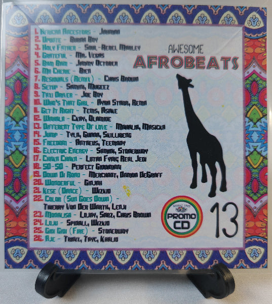 Promo CD cover with list of Afrobeats tracks and colorful border