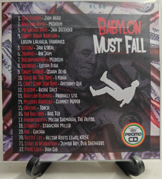 CD cover for 'Babylon Must Fall' with tracklist and promotional logo.