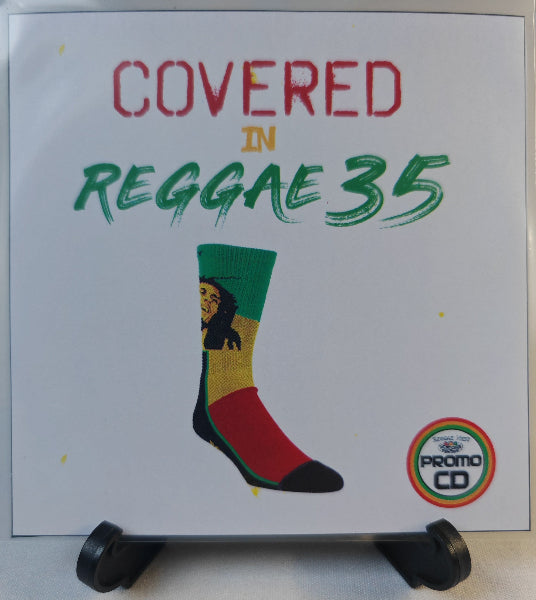 Promo CD cover with 'Covered in Reggae 35' text and a colorful sock illustration on a white background.