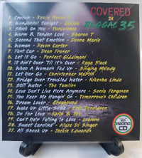 Thumbnail for List of songs covered in Reggae 35 on a black background with colorful text.
