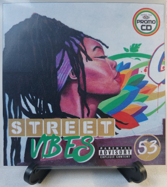 CD cover with a stylized illustration of a person with dreadlocks and rainbow colors, featuring the text 'Street Vibes' and 'Promo CD'.