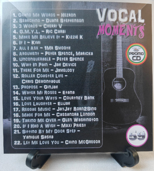 Promo CD with guitar illustration and track list on a stand