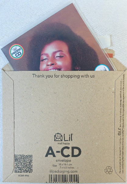 Brown envelope with a photo of a person and 'Lil' branding on a white background